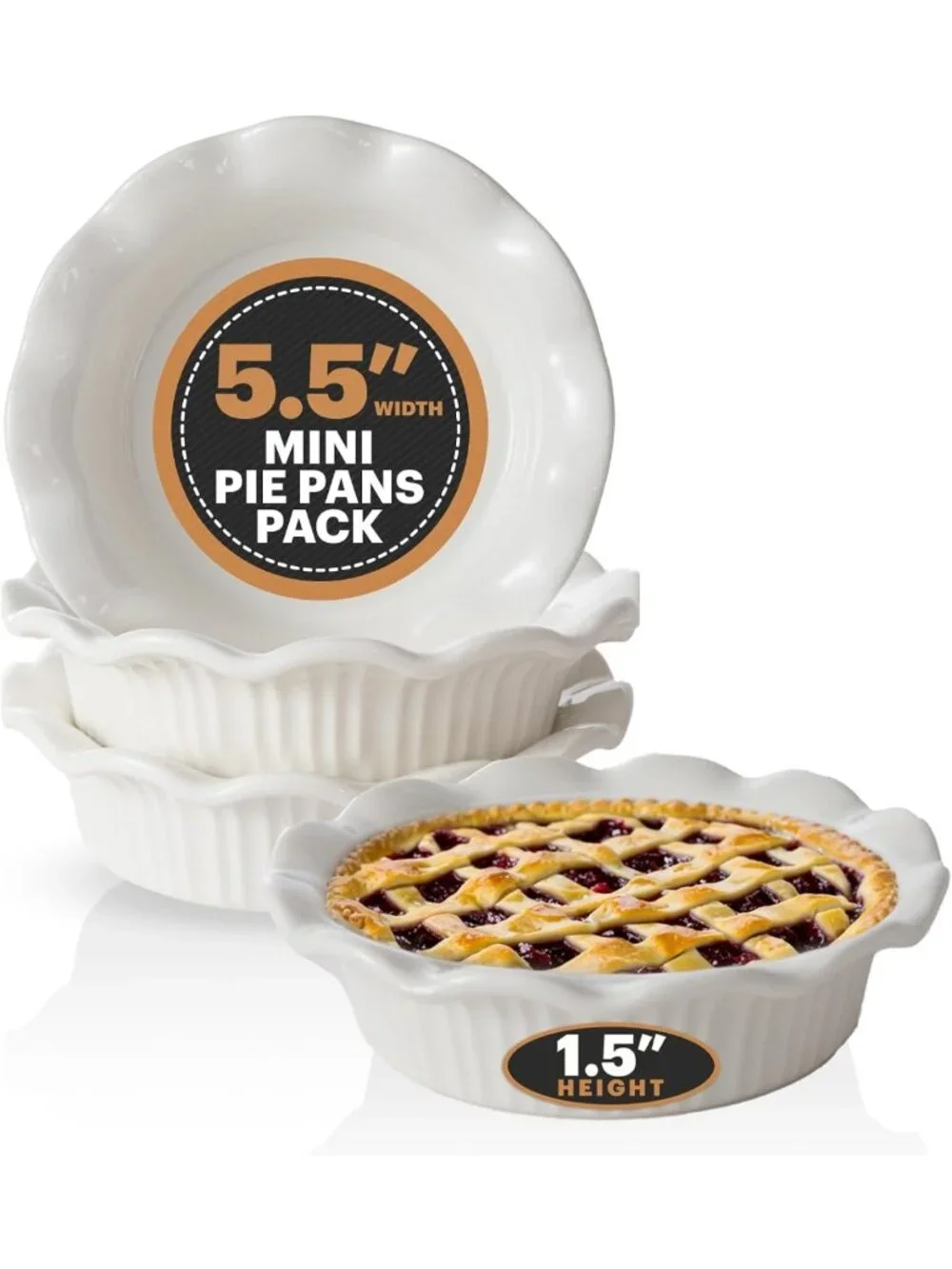 Set of 4 White Ceramic Mini Pie Pans - Perfect for Baking & Serving Desserts
